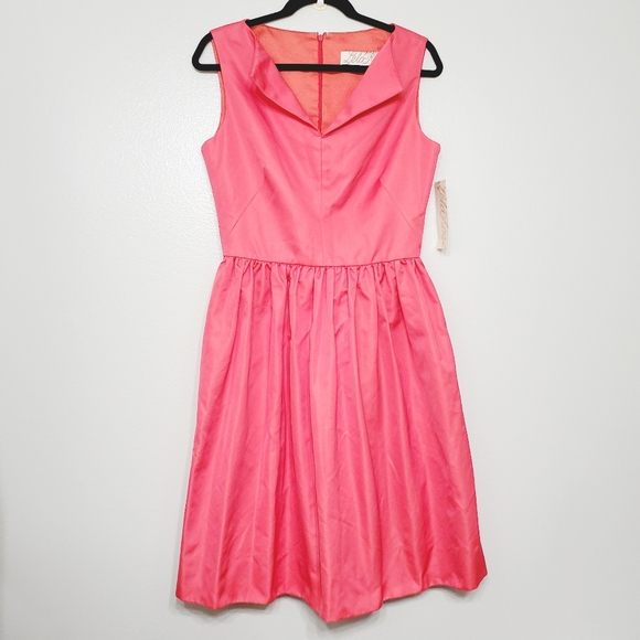 Lela Rose Slit Front Full Skirt Peony Peplum Dress - Picture 2 of 8